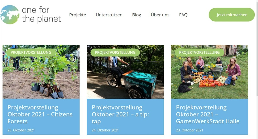Projektförderung durch one for the planet?
